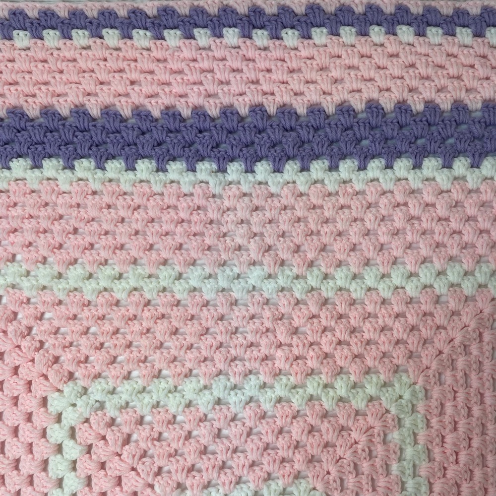 Hand Crocheted Blanket Handmade Quilt Hand Crafted Quilt Colorful Knit Lavender - Picture 7 of 12